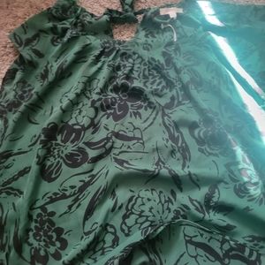 Green w/ black floral blouse